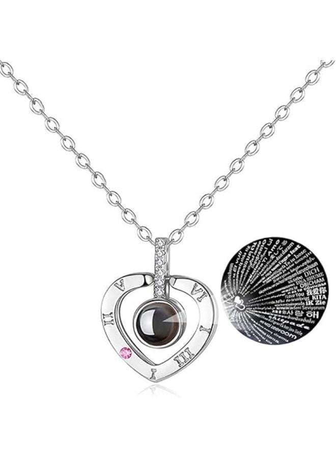 Love You Necklace in 100 Languages Gift Set, Enchanted Rose Flower for Valentine's Day Anniversary Wedding Birthday Romantic Gifts for Her Sliver Color - Image 3